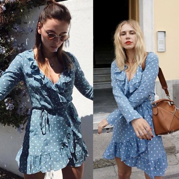 Realisation Par Alexandra Blue Polka‎ Dot Wrap Mini Dress Size M - Picture 12 of 13